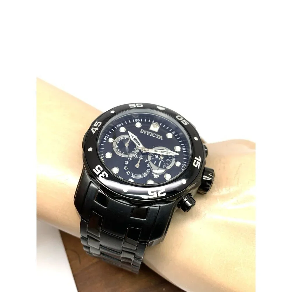 Invicta Men's Watch 0076 Pro Diver Quartz Chronograph Black Stainless Steel